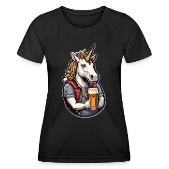Cooles Einhorn mit Bier in der Hand - Frauen Funktions-T-Shirt - Schwarz - Vorne - AI Model Female 172 light (172cm)