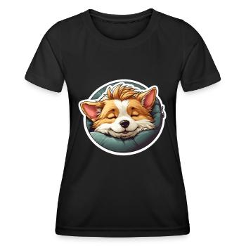 Corgi endormi mignon - T-shirt sport Femme - noir - Devant - AI Model Female 172 light (172cm)