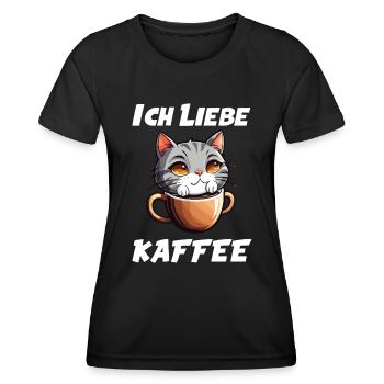 Katze im Kaffeebecher - Ich liebe Kaffee - Frauen Funktions-T-Shirt - Schwarz - Vorne - AI Model Female 172 light (172cm)
