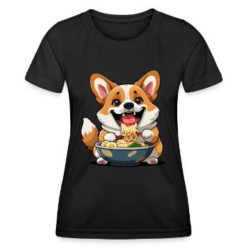 Corgi isst japanische Nudeln - Frauen Funktions-T-Shirt - Schwarz - Vorne - AI Model Female 172 light (172cm)
