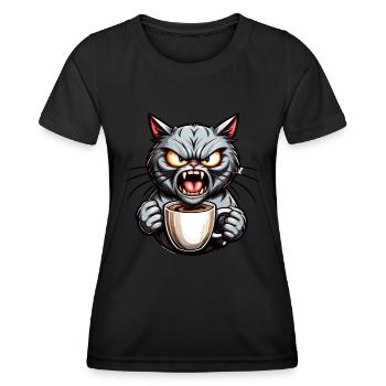 Graue Katze mit Kaffee - Frauen Funktions-T-Shirt - Schwarz - Vorne - AI Model Female 172 light (172cm)