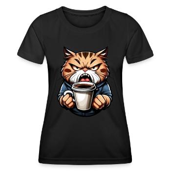 Chat en colère avec du café - T-shirt sport Femme - noir - Devant - AI Model Female 172 light (172cm)