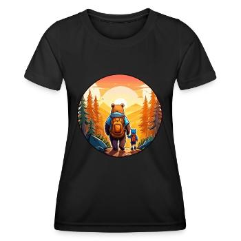 Vater Bär und Sohn spazieren in Sonnenuntergang - Frauen Funktions-T-Shirt - Schwarz - Vorne - AI Model Female 172 light (172cm)
