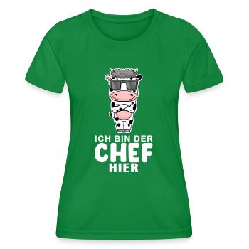 Chef Spruch Anführer Kuh Motiv - Frauen Funktions-T-Shirt - Kelly Green - Vorne - AI Model Female 172 dark (172cm)
