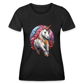Licorne à crinière rose - T-shirt sport Femme - noir - Devant - AI Model Female 172 light (172cm)
