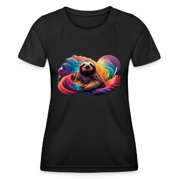 Faultier mit Regenbogen Hintergrund - Frauen Funktions-T-Shirt - Schwarz - Vorne - AI Model Female 172 light (172cm)