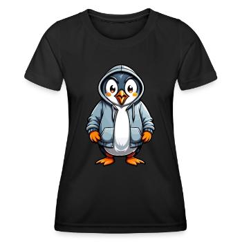 Cute penguin in jacket - Women's Functional T-Shirt - black - Front - AI Model Female 172 light (172cm)