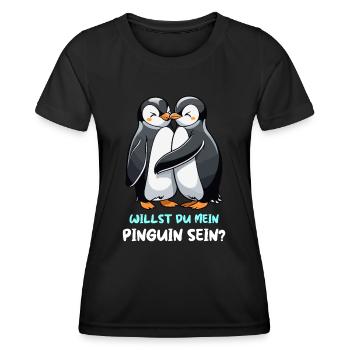 küssende Pinguine - Willst du mein Pinguin sein? - Frauen Funktions-T-Shirt - Schwarz - Vorne - AI Model Female 172 light (172cm)