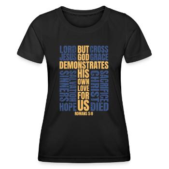 Bible Romans 5:8 - Frauen Funktions-T-Shirt - Schwarz - Vorne - AI Model Female 172 light (172cm)