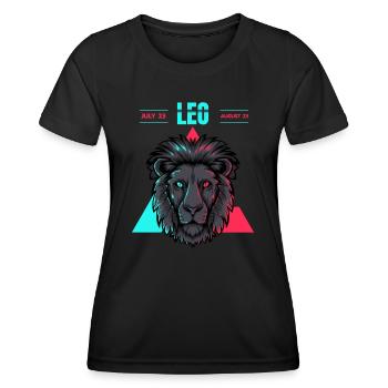Löwe Sternzeichen Glitch Neon Leo July August 23 - Frauen Funktions-T-Shirt - Schwarz - Vorne - AI Model Female 172 light (172cm)