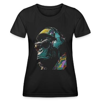 Affe mit Cap Streetwear - Frauen Funktions-T-Shirt - Schwarz - Vorne - AI Model Female 172 light (172cm)
