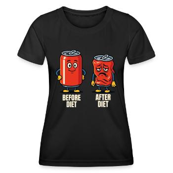 Vorher Nachher Diät – Lustige Dosen Cartoon - Frauen Funktions-T-Shirt - Schwarz - Vorne - AI Model Female 172 light (172cm)