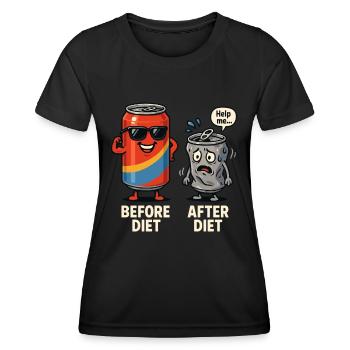 Vor der Diät – Nach der Diät lustiger Cartoon - Frauen Funktions-T-Shirt - Schwarz - Vorne - AI Model Female 172 light (172cm)