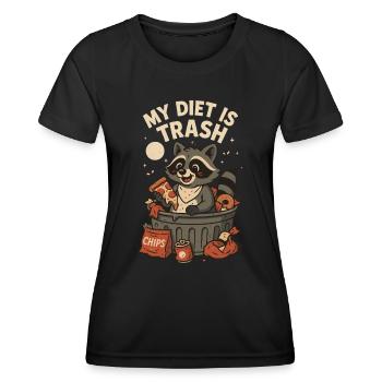 My Diet is Trash – Lustiges Waschbär-Motiv - Frauen Funktions-T-Shirt - Schwarz - Vorne - AI Model Female 172 light (172cm)