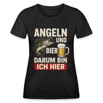 Angeln und Bier – Darum bin ich hier - Frauen Funktions-T-Shirt - Schwarz - Vorne - AI Model Female 172 light (172cm)