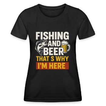 Angeln und Bier – Darum bin ich hier - Frauen Funktions-T-Shirt - Schwarz - Vorne - AI Model Female 172 light (172cm)