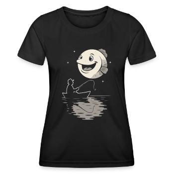 Angler trifft auf Fischmond - Frauen Funktions-T-Shirt - Schwarz - Vorne - AI Model Female 172 light (172cm)