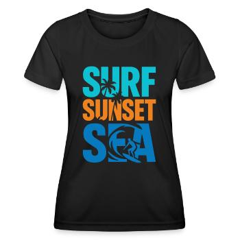 Wellenreiten im Sonnenuntergang - Frauen Funktions-T-Shirt - Schwarz - Vorne - AI Model Female 172 light (172cm)