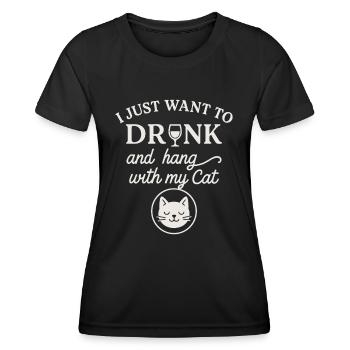 Vin et amour des chats combinés - T-shirt sport Femme - noir - Devant - AI Model Female 172 light (172cm)
