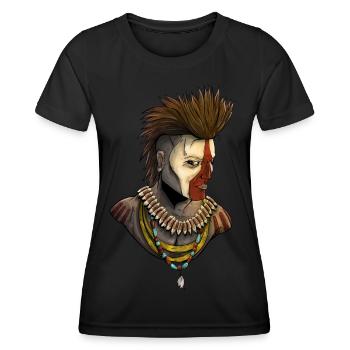 Amerikanischer Ureinwohner - Wilder Westen - Frauen Funktions-T-Shirt - Schwarz - Vorne - AI Model Female 172 light (172cm)