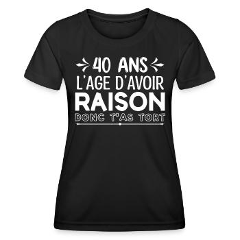 40 ans - cadeau d’anniversaire 40 ans - T-shirt sport Femme - noir - Devant - AI Model Female 172 light (172cm)