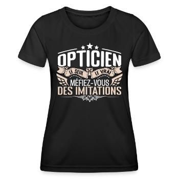 Opticien le seul Opticien le vrai Opticien - T-shirt sport Femme - noir - Devant - AI Model Female 172 light (172cm)