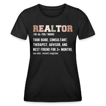 Lustiger Immobilienmakler - Makler Definition - Frauen Funktions-T-Shirt - Schwarz - Vorne - AI Model Female 172 light (172cm)