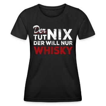 Der tut nix der will nur Whisky - Spruch - Frauen Funktions-T-Shirt - Schwarz - Vorne - AI Model Female 172 light (172cm)
