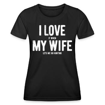 J’aime ma femme - Chasse - Cadeau - T-shirt sport Femme - noir - Devant - AI Model Female 172 light (172cm)