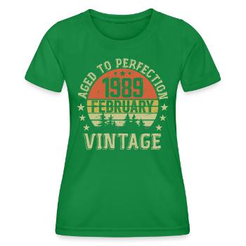 Février 1989 - Cadeau Anniversaire Février 1989 - T-shirt sport Femme - vert - Devant - AI Model Female 172 dark (172cm)