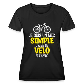 Mec simple - vélo - T-shirt sport Femme - noir - Devant - AI Model Female 172 light (172cm)