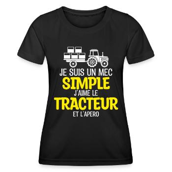 Un mec simple, tracteur et apéro - T-shirt sport Femme - noir - Devant - AI Model Female 172 light (172cm)