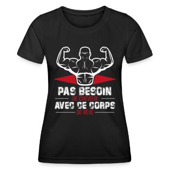 PAS BESOIN DE CHEVEUX AVEC CE CORPS DE RÊVE - T-shirt sport Femme - noir - Devant - AI Model Female 172 light (172cm)