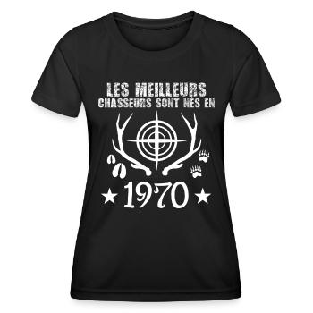 Chasseur | Anniversaire chasseur 1970 - T-shirt sport Femme - noir - Devant - AI Model Female 172 light (172cm)