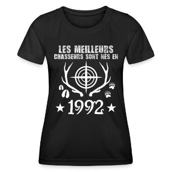 Chasseur | Anniversaire chasseur 1992 - T-shirt sport Femme - noir - Devant - AI Model Female 172 light (172cm)