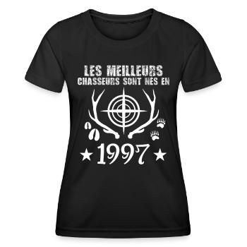 Chasseur | Anniversaire chasseur 1997 - T-shirt sport Femme - noir - Devant - AI Model Female 172 light (172cm)