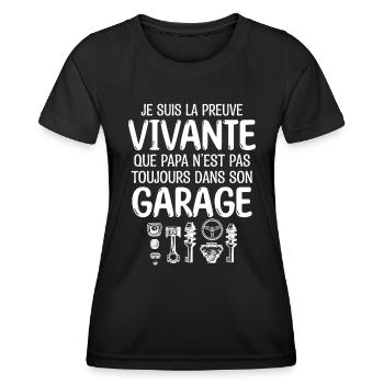 Mécano Garagiste preuve Vivante - cadeau Garagiste - T-shirt sport Femme - noir - Devant - AI Model Female 172 light (172cm)