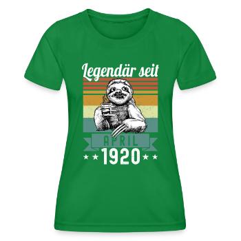 Faultier Legendär seit April 1920 Geburtstag - Frauen Funktions-T-Shirt - Kelly Green - Vorne - AI Model Female 172 dark (172cm)