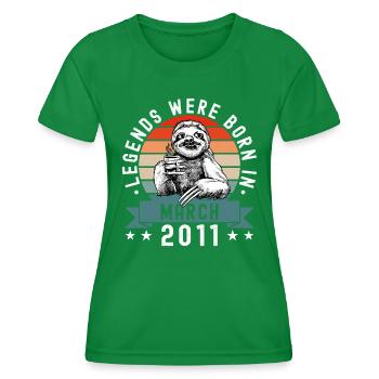 Les légendes sont nées en mars 2011 Paresseux paresseux - T-shirt sport Femme - vert - Devant - AI Model Female 172 dark (172cm)