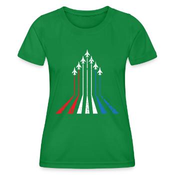 Amerikanische Flagge USA Flugzeug Düsenjäger 4. Juli - Frauen Funktions-T-Shirt - Kelly Green - Vorne - AI Model Female 172 dark (172cm)