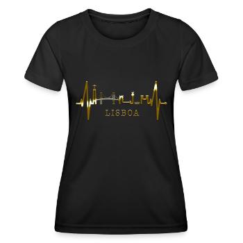 Lissabon Skyline Herzschlag Portugal I Love Lisboa - Frauen Funktions-T-Shirt - Schwarz - Vorne - AI Model Female 172 light (172cm)