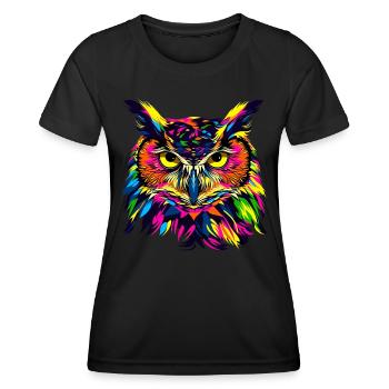 Owl Colorful Rainbow Colors Pop Art Owl Eagle Owl Owls - Women's Functional T-Shirt - black - Front - AI Model Female 172 light (172cm)