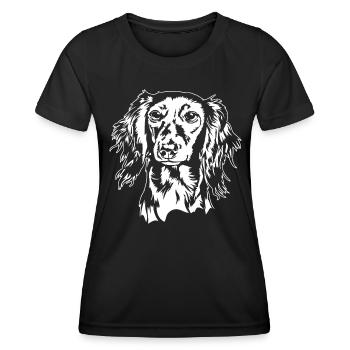 Teckel à poil long Portrait Chiens Chien Wilsigns - T-shirt sport Femme - noir - Devant - AI Model Female 172 light (172cm)