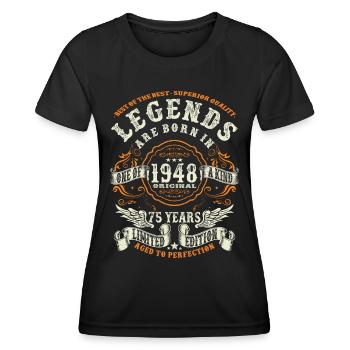 legends are born in 1948 - 75 years old - Women's Functional T-Shirt - black - Front - AI Model Female 172 light (172cm)