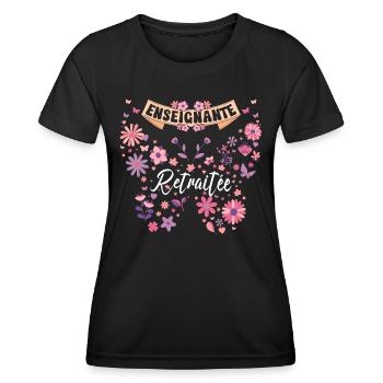 Papillon Femme Enseignante Retraite - T-shirt sport Femme - noir - Devant - AI Model Female 172 light (172cm)
