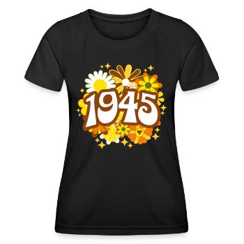 Rétro Groovy Année 1945 Femme 80 Ans Anniversaire - T-shirt sport Femme - noir - Devant - AI Model Female 172 light (172cm)