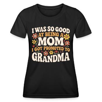 Retro Blumen Mutter Befördert Oma - Frauen Funktions-T-Shirt - Schwarz - Vorne - AI Model Female 172 light (172cm)