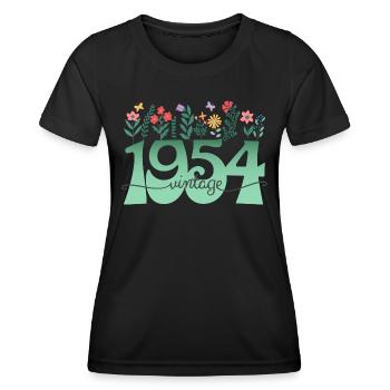 Pattern Flowers 1954 Birthday Party Woman 70 Years - Women's Functional T-Shirt - black - Front - AI Model Female 172 light (172cm)