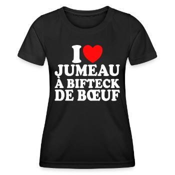 Boucher I Love Jumeau À Bifteck De Boeuf - T-shirt sport Femme - noir - Devant - AI Model Female 172 light (172cm)
