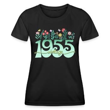 Motif Fleurs 1955 Fête Anniversaire Femme 70 Ans - T-shirt sport Femme - noir - Devant - AI Model Female 172 light (172cm)